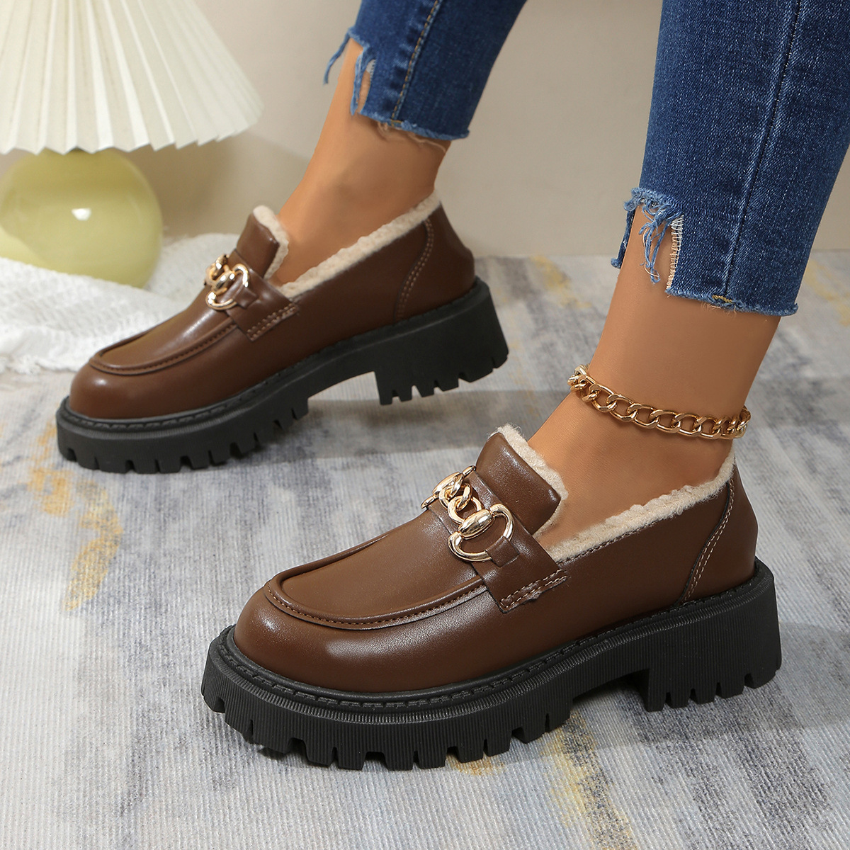 🔥Last Day Promotion 50% OFF - Women's Wool Lining Thick Sole Leather Loafers