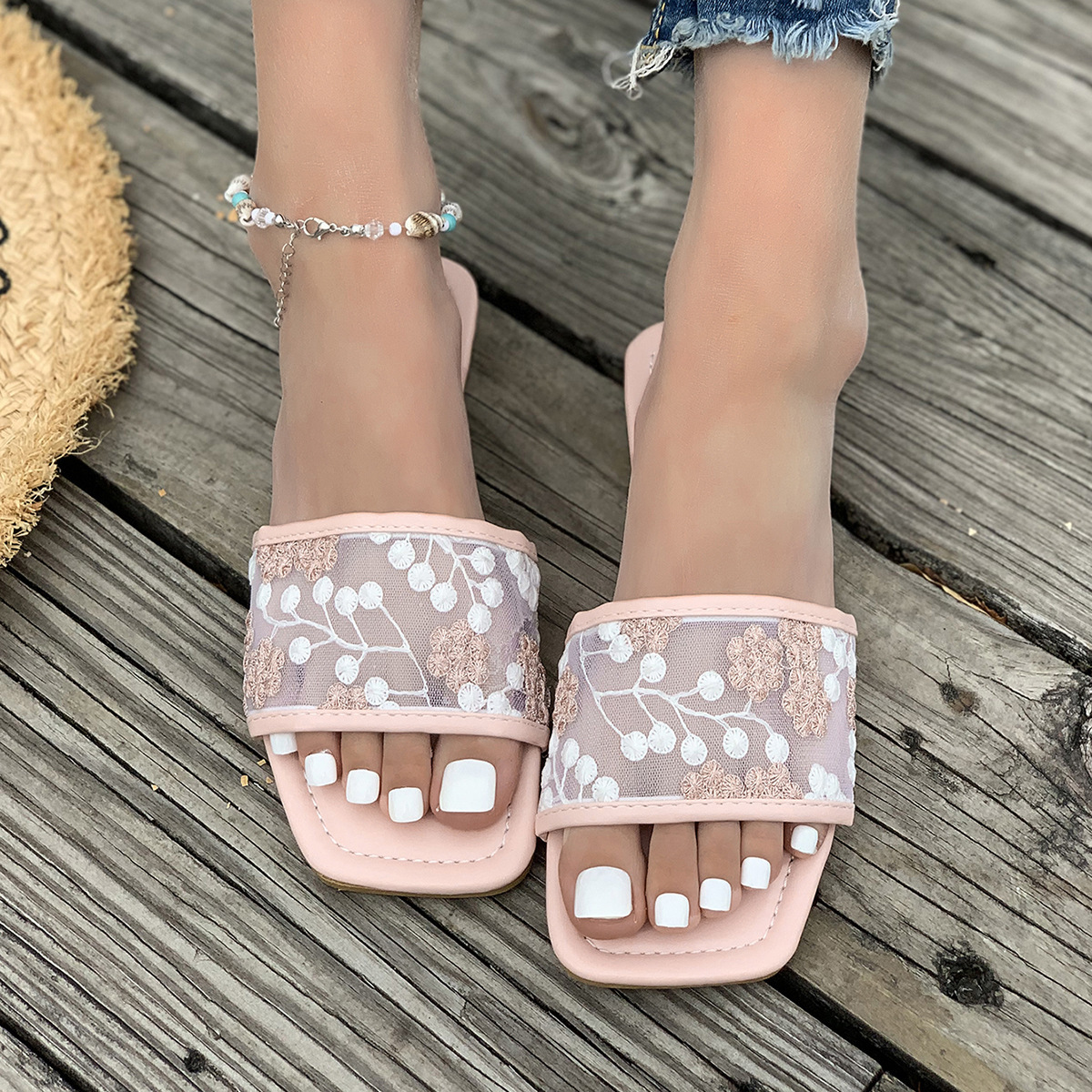 🔥Last Day 70% OFF - Mesh square toe flat sandals