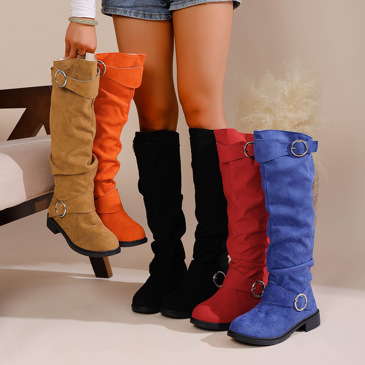 Plus-size tall boots with buckle detail ( BUY 2 FREE SHIPPING )