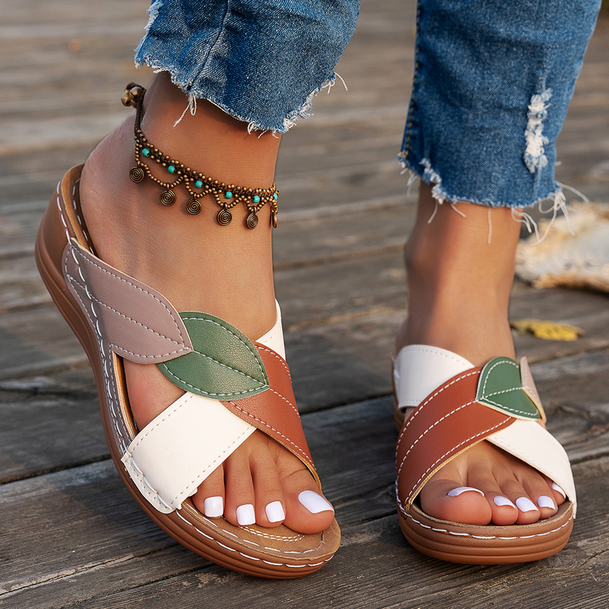 🔥Last Day 60% OFF - Large Size Orthopedist Colorblock Slippers