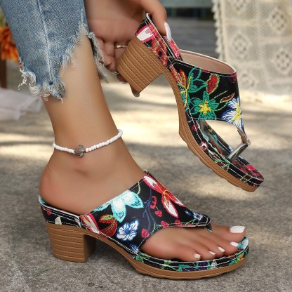 🔥Last Day 60% OFF - Flower embroidered high heels sandals