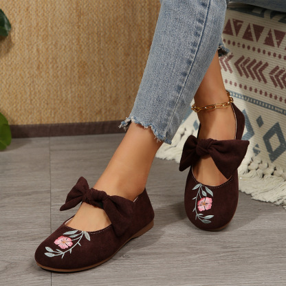 New Embroidered Bow Flat Mary Jane Shoes