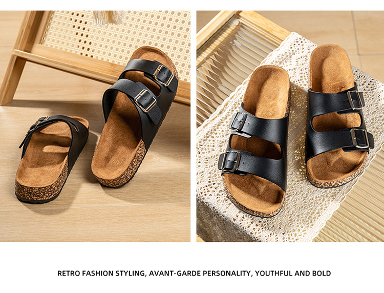 Vintage leather double buckle shoes