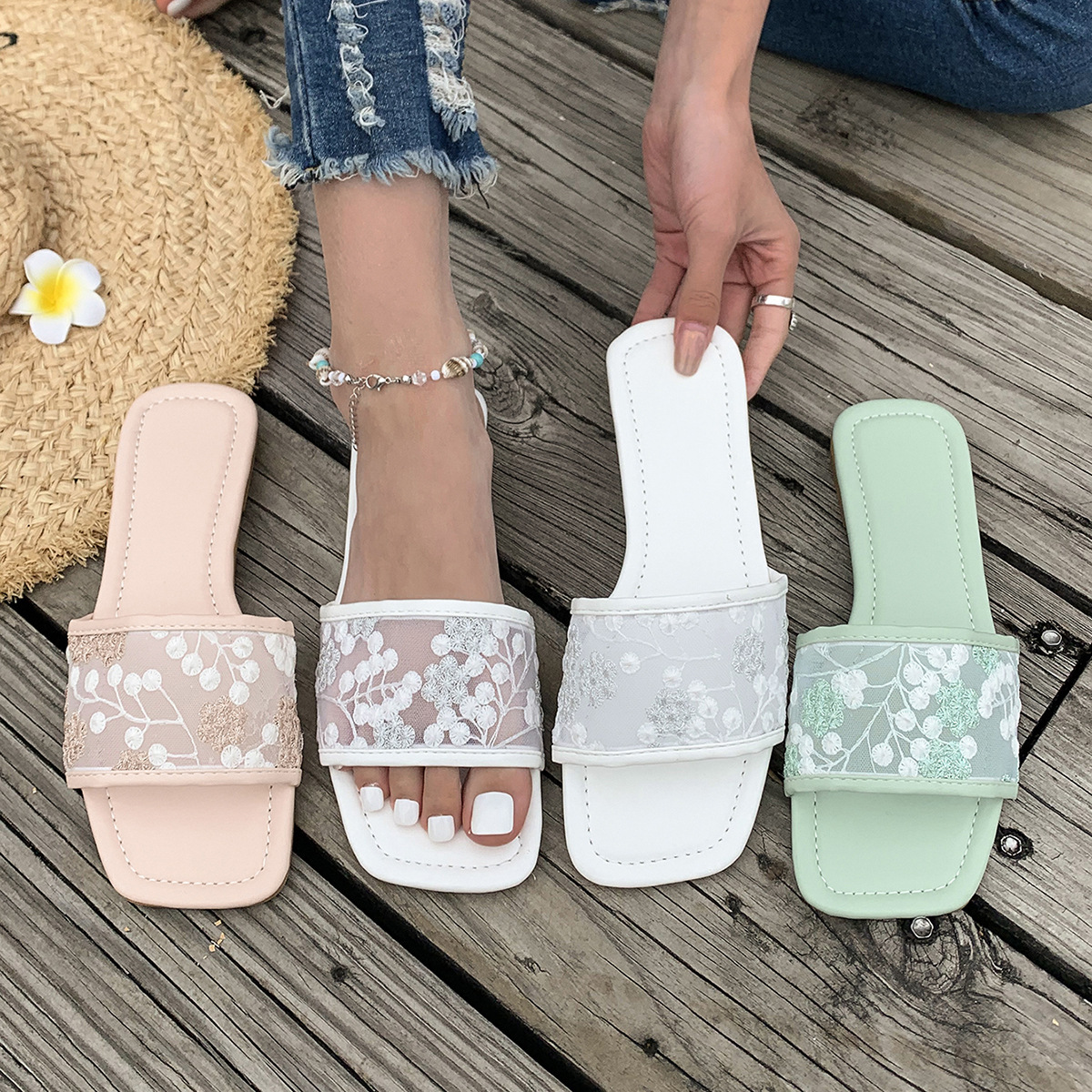 🔥Last Day 70% OFF - Mesh square toe flat sandals