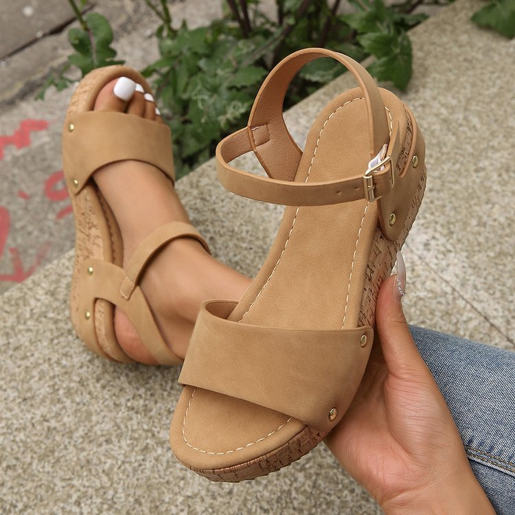 Recommended New Wedge Heel Large Size Thick-soled Buckled Sandals ( BU