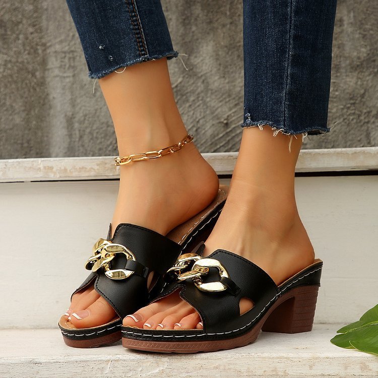 Large size metal buckle high heel slippers ( BUY 2 FREE SHIPPING )