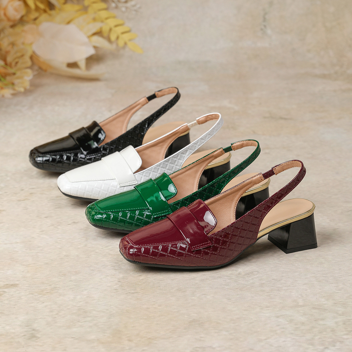 Genuine Leather Square-toe Slingback High Heels ( BUY 2 FREE SHIPPING )