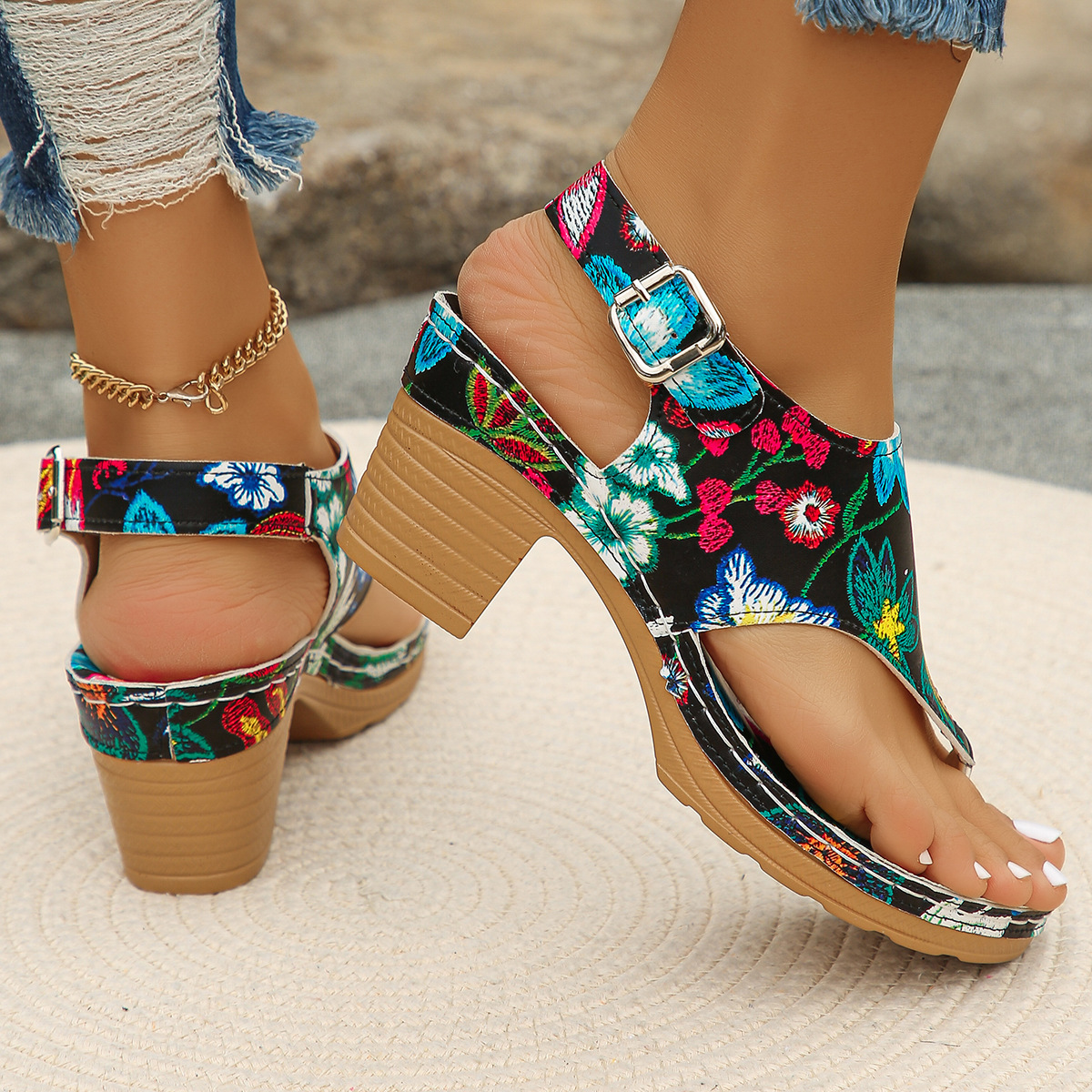 🔥Last Day 70% OFF - Oversized mid-heel printed sandals