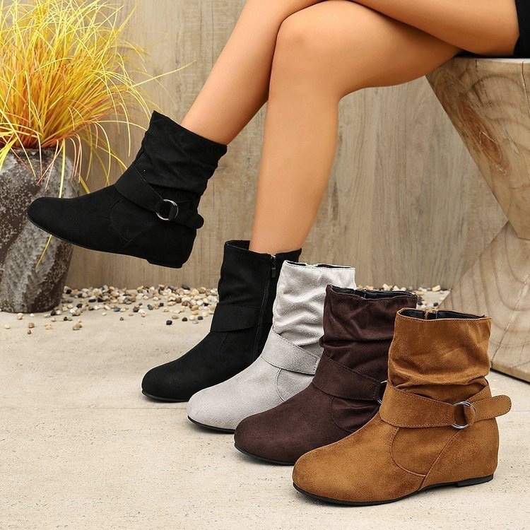Buckle Flat Ankle Zipper Boots ( BUY 2 FREE SHIPPING )