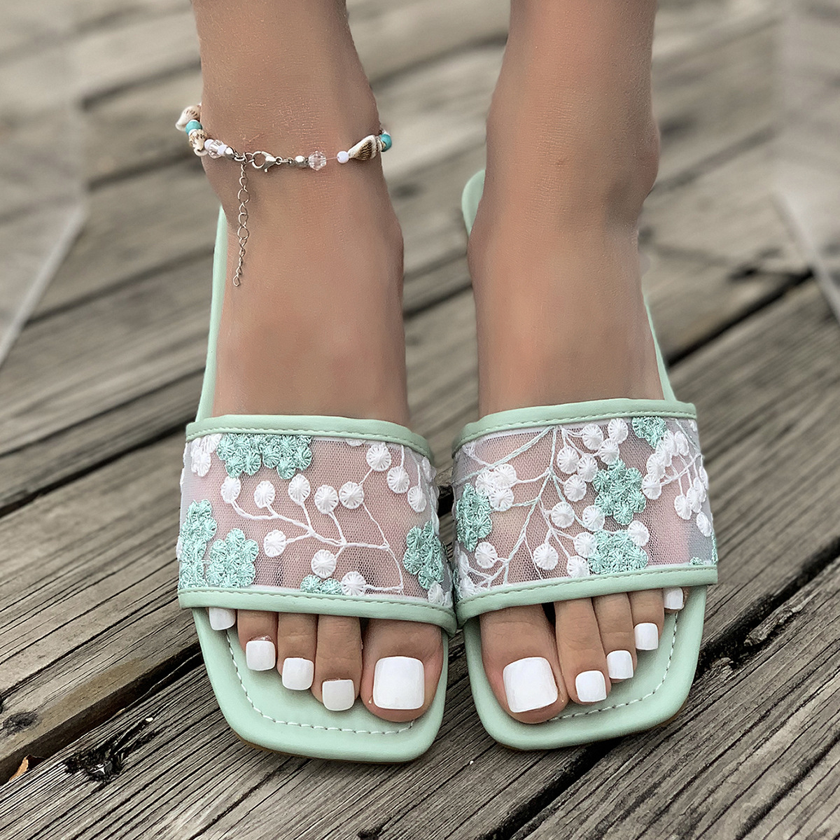 🔥Last Day 70% OFF - Mesh square toe flat sandals
