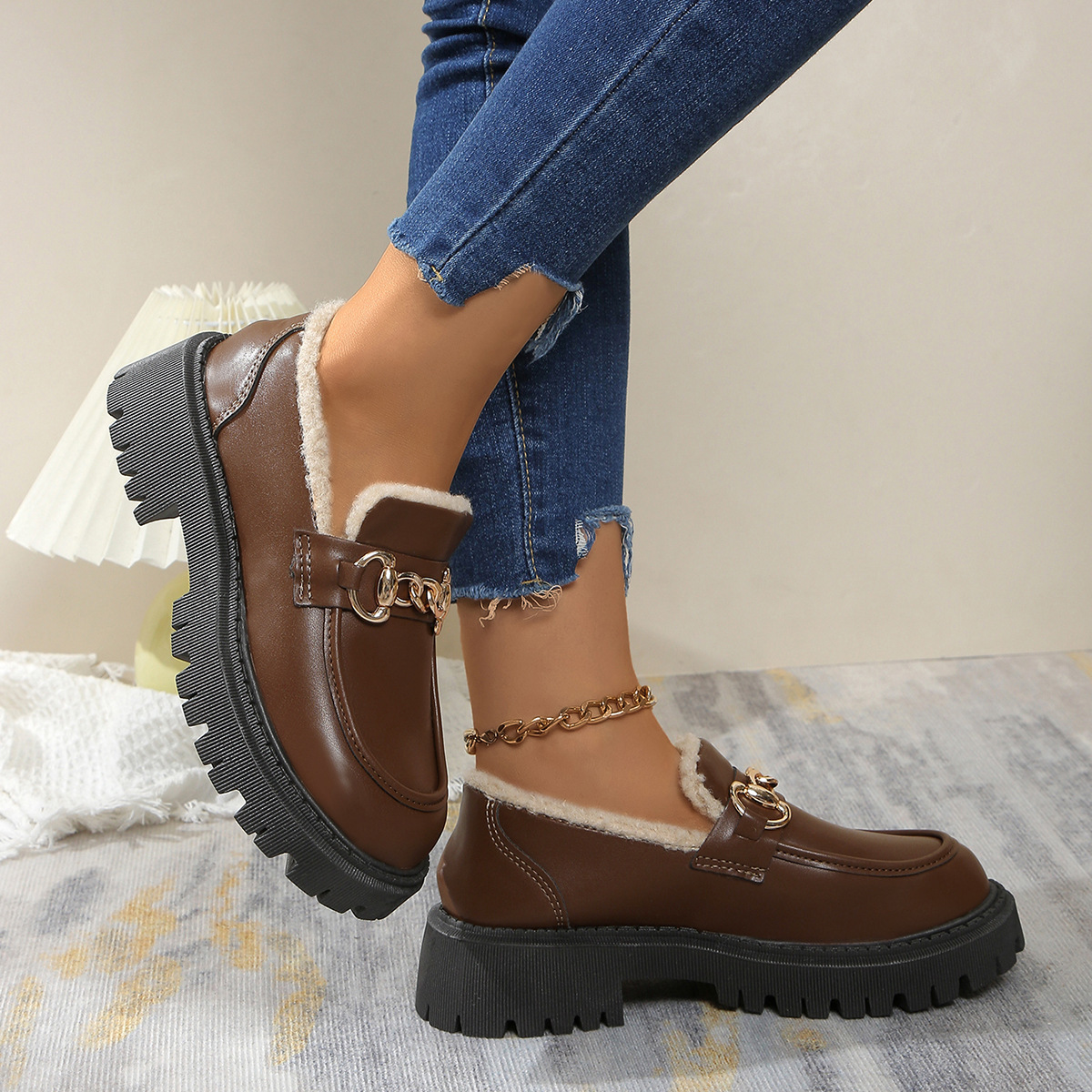 🔥Last Day Promotion 50% OFF - Women's Wool Lining Thick Sole Leather Loafers