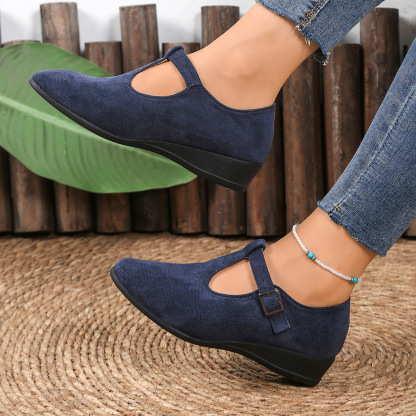 🔥Last Day 60% OFF - Women's Comfortable Pointed Toe Shallow Buckle Wedge Heel Loafers