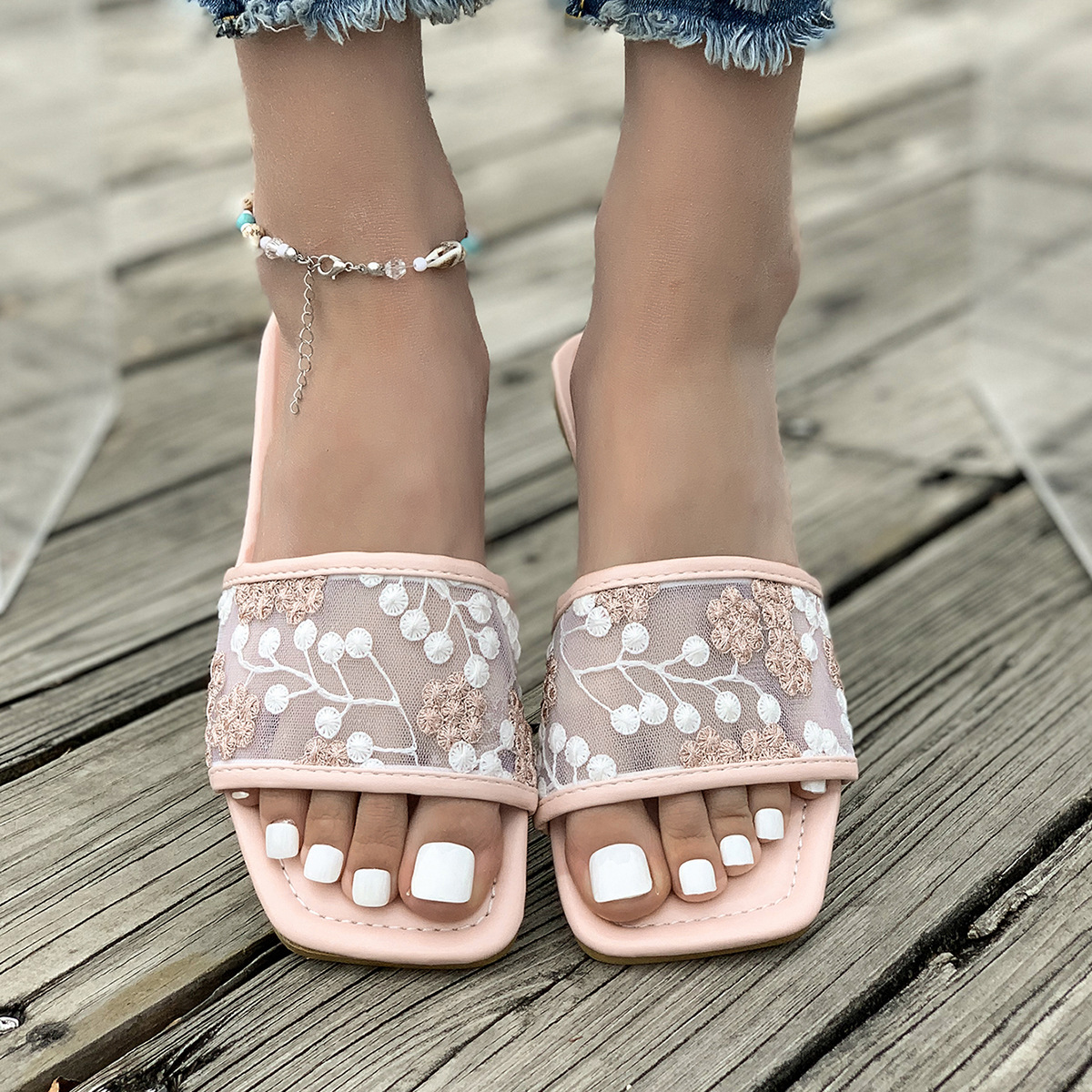 🔥Last Day 70% OFF - Mesh square toe flat sandals
