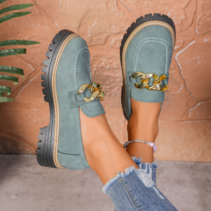 Metal Chain Thick-soled Versatile Casual Loafers