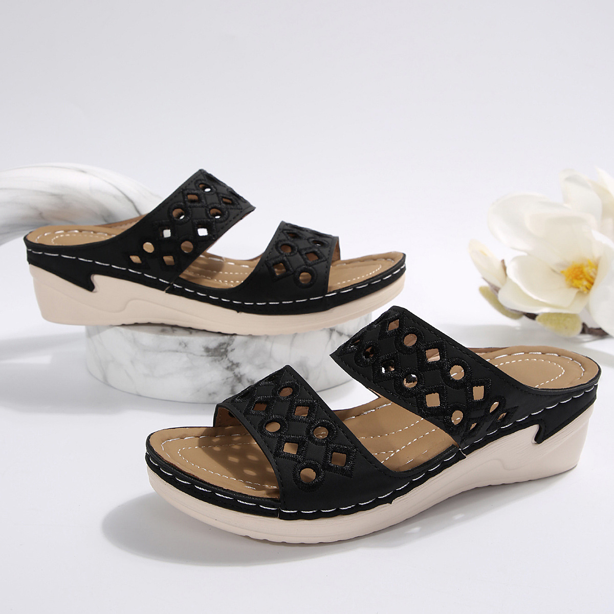 Orthopedic wedge heel platform slippers
