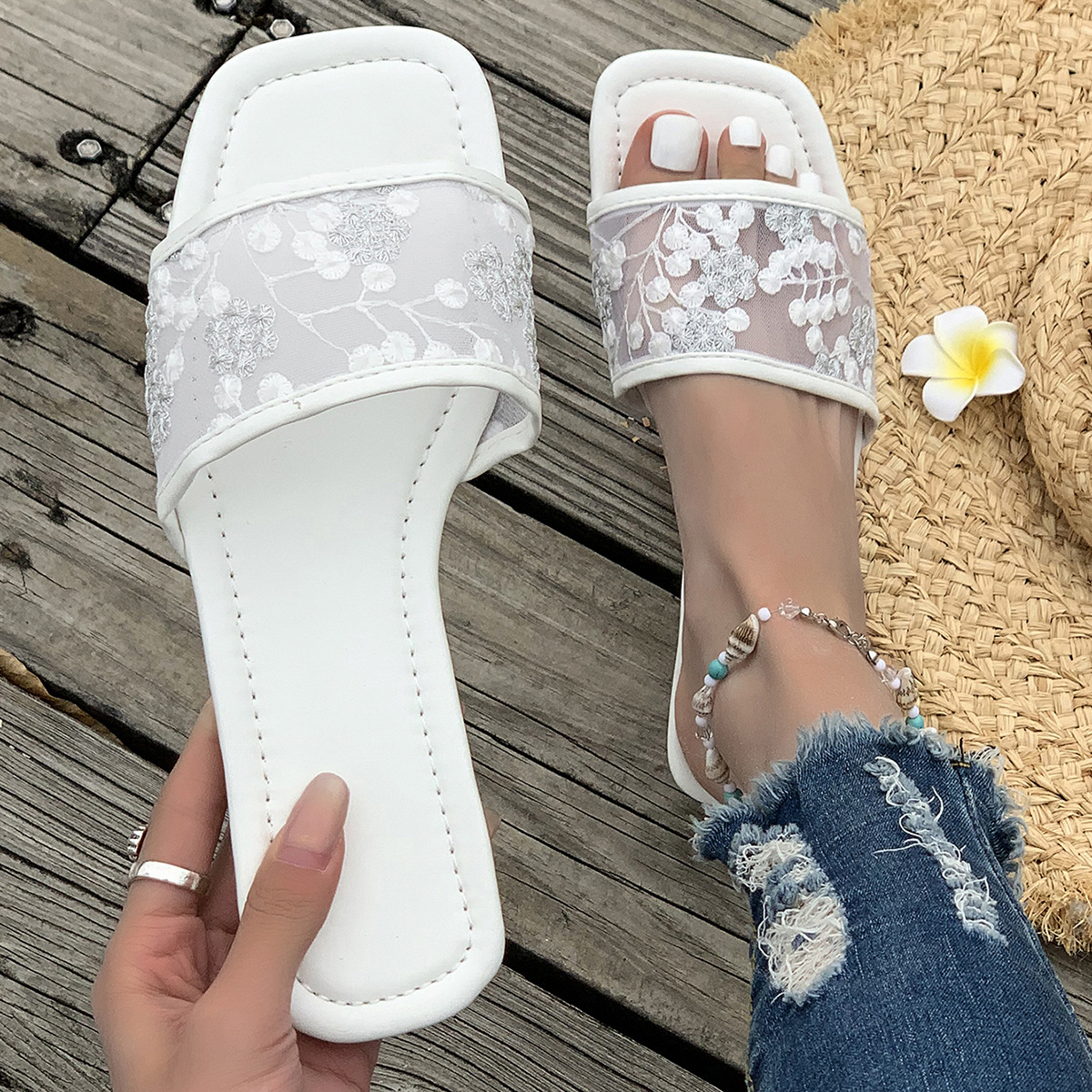 🔥Last Day 70% OFF - Mesh square toe flat sandals