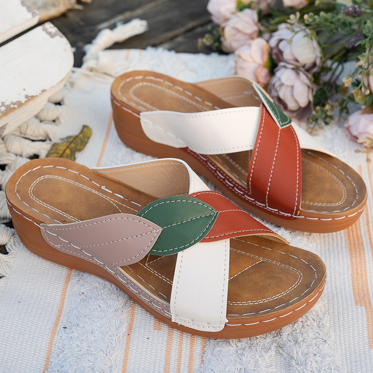 🔥Last Day 60% OFF - Large Size Orthopedist Colorblock Slippers