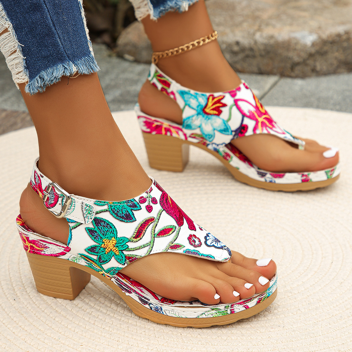 🔥Last Day 70% OFF - Oversized mid-heel printed sandals
