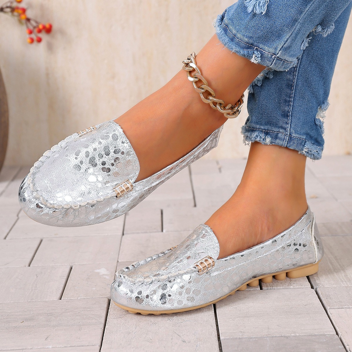 Leopard-print low-cut flats