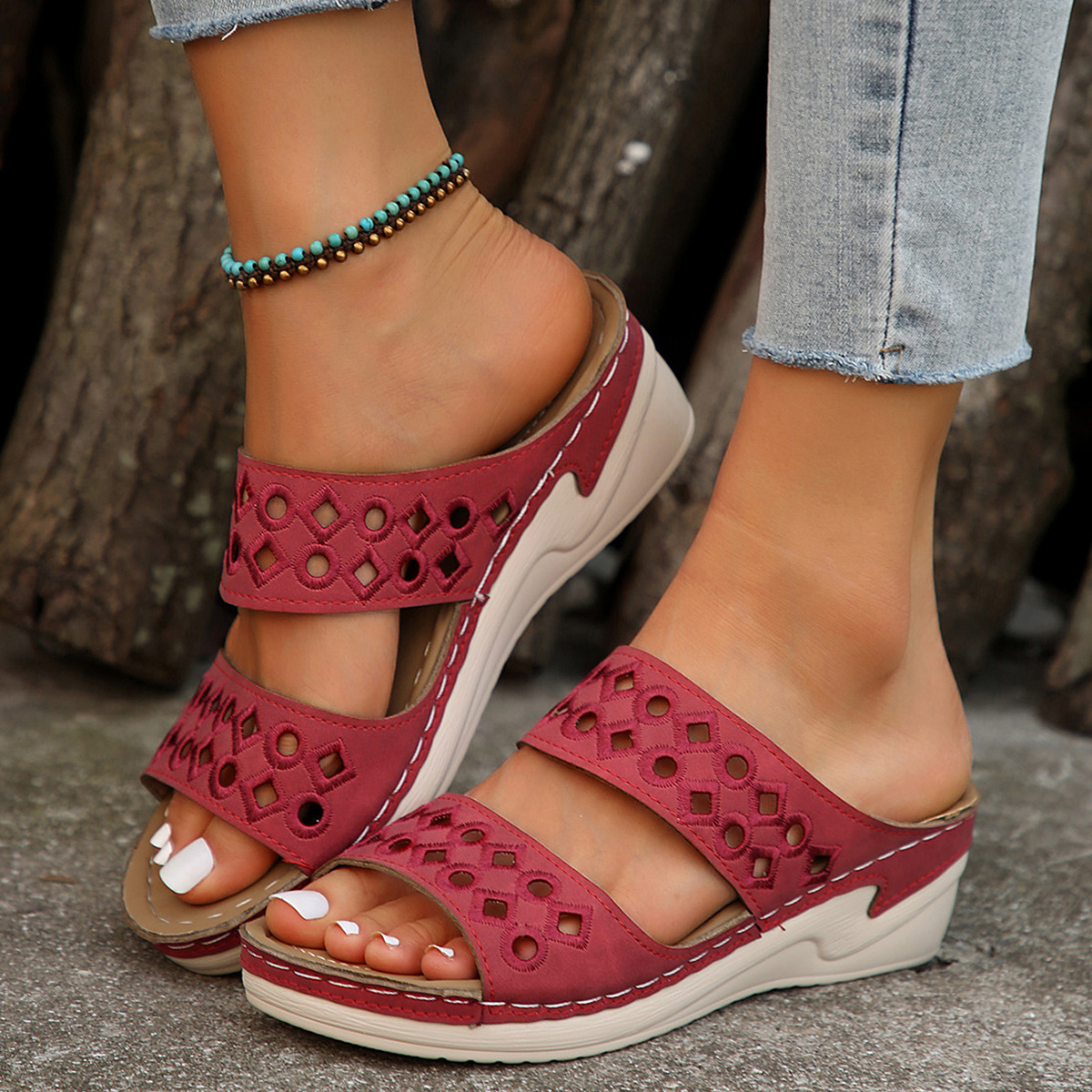 Orthopedic wedge heel platform slippers