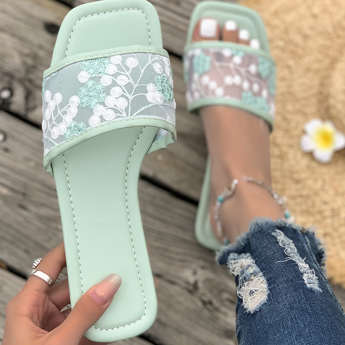 🔥Last Day 70% OFF - Mesh square toe flat sandals