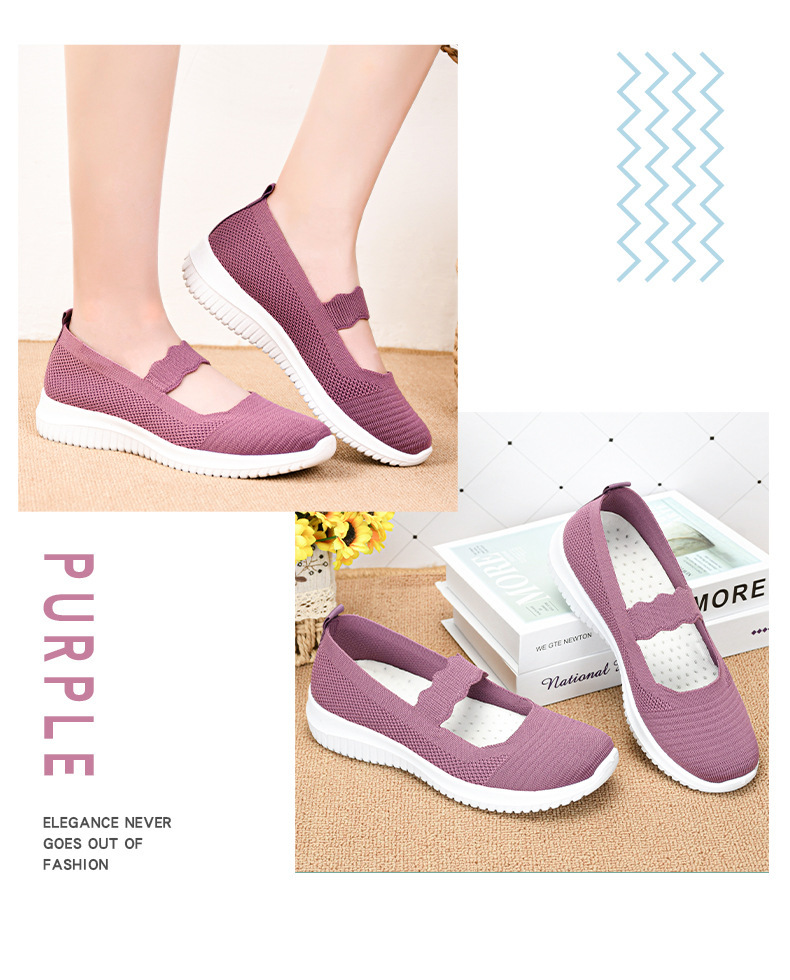 Women's Knit Flat Anti-skid Slip On Walking Shoes