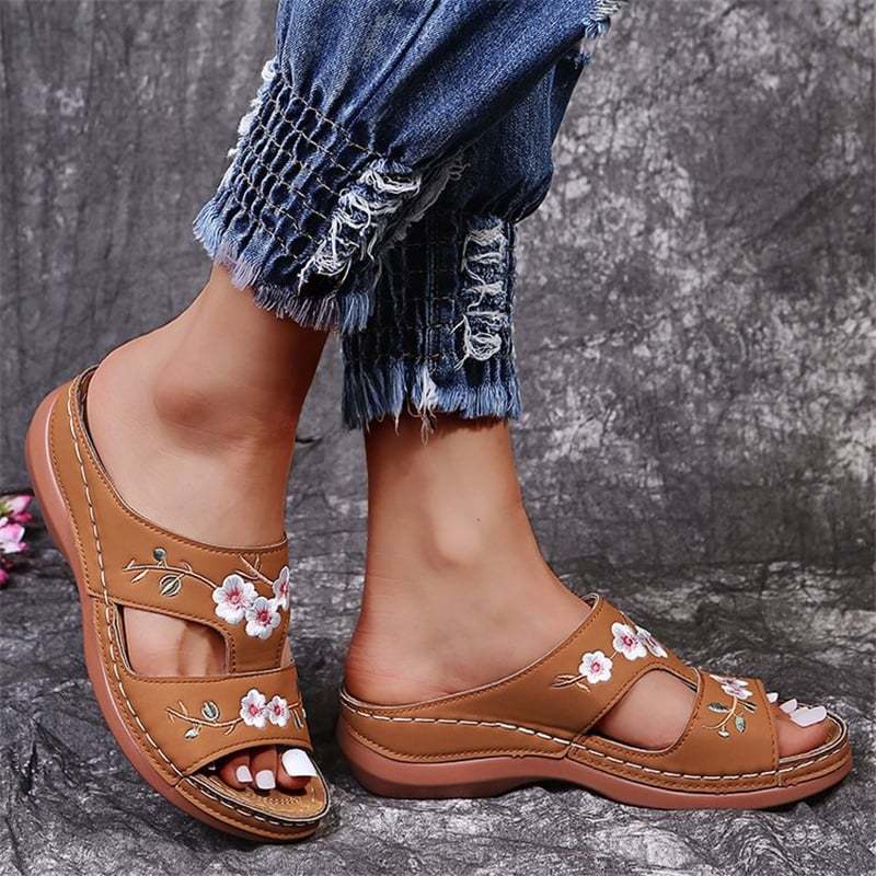 🔥Last Day Sale-[SAVE 50% OFF]-- Women's Orthopedic Flower Embroidered Wedges Sandals-BUY 2 FREE SHIPPING