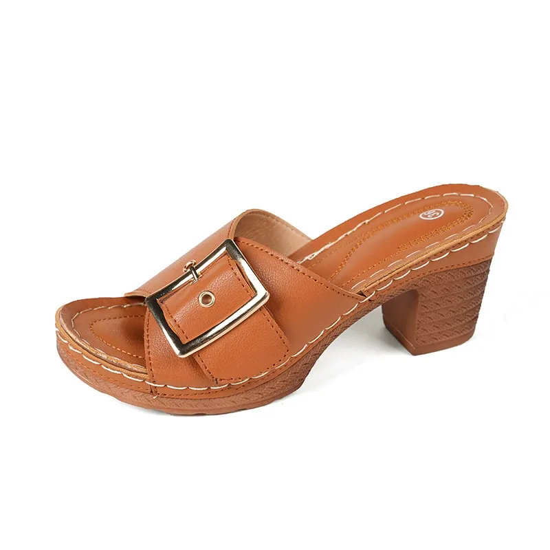 🔥Last Day 60% OFF - Large size mid-heel metal buckle slippers