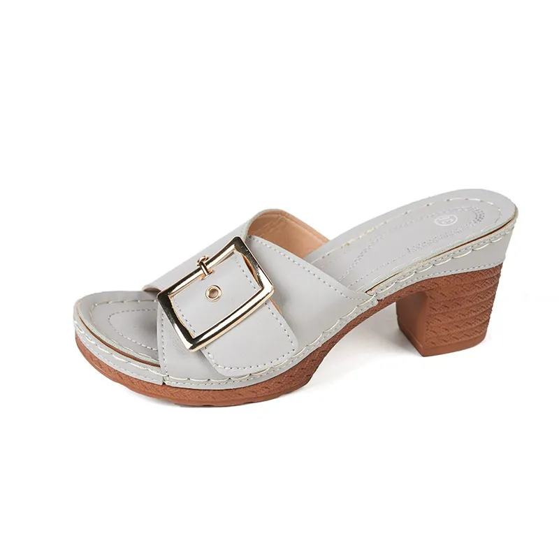 🔥Last Day 60% OFF - Large size mid-heel metal buckle slippers