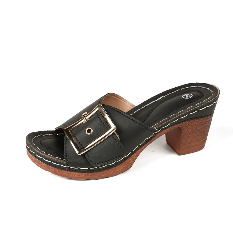 🔥Last Day 60% OFF - Large size mid-heel metal buckle slippers