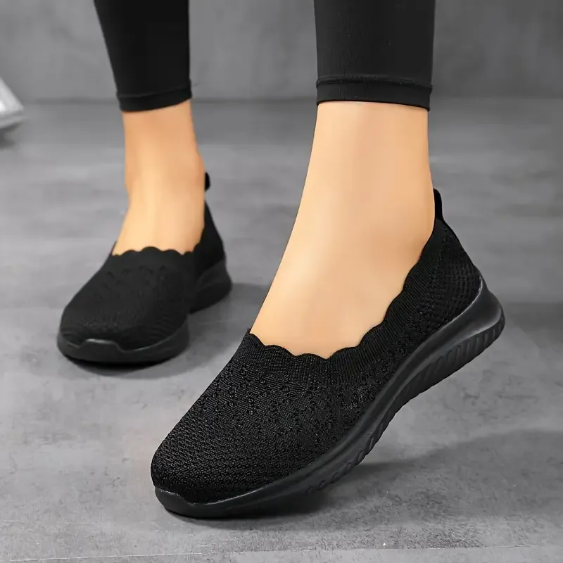 Comfy Solid Color Women's Knit Flat Anti-skid Slip On Casual Walking S