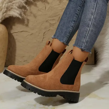 Women's Solid Chunky Low Heel Ankle Boots ( BUY 2 FREE SHIPPING )