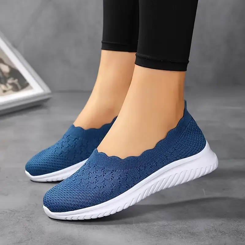 Comfy Solid Color Women's Knit Flat Anti-skid Slip On Casual Walking Shoes