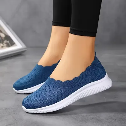 Comfy Solid Color Women's Knit Flat Anti-skid Slip On Casual Walking Shoes