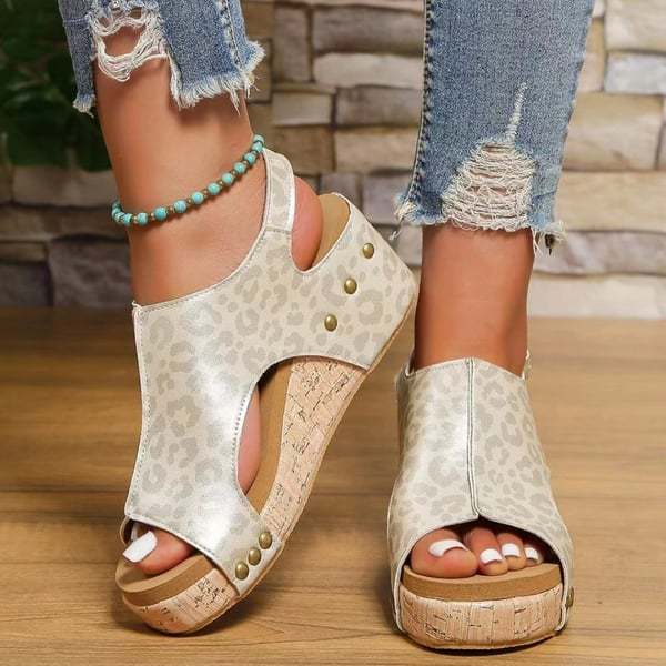 🔥Last Day Promotion 50% OFF - Women's Leather Platform Wedge Orthopedic Sandals