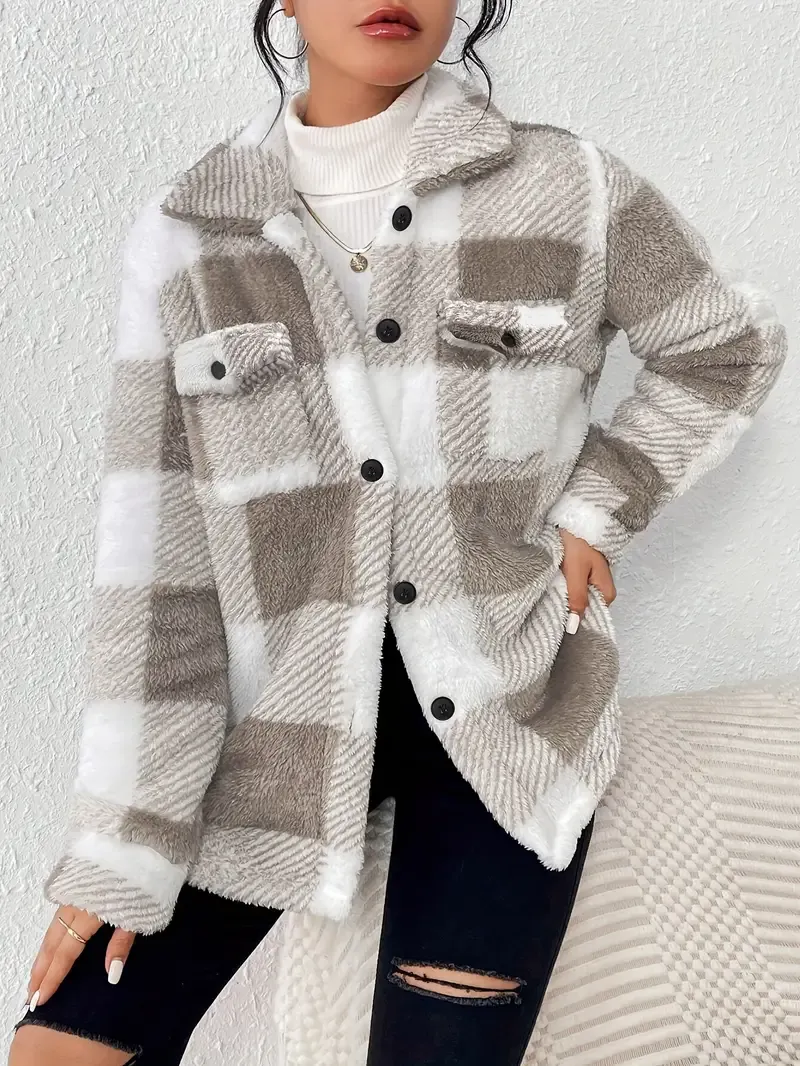 Plush Winter Jacket - & Checkered High Elasticity Coat