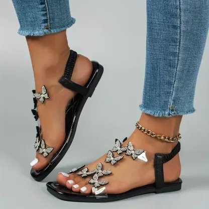 🔥Last Day Promotion 50% OFF - Women's Rhinestone Butterfly Decor Flat Sandals