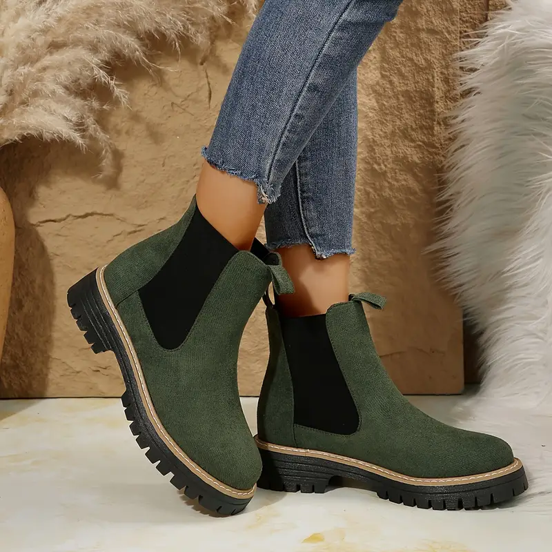 Women's Solid Chunky Low Heel Ankle Boots ( BUY 2 FREE SHIPPING )