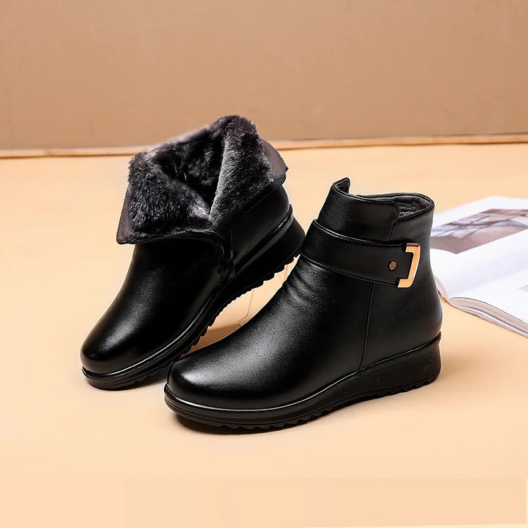 Genuine Leather Metal Buckle Velvet Orthopaedic Boots