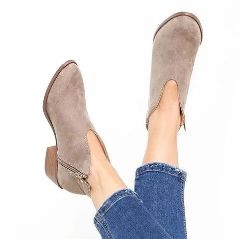 Women Sexy V-cut ankle zipper chunky boots