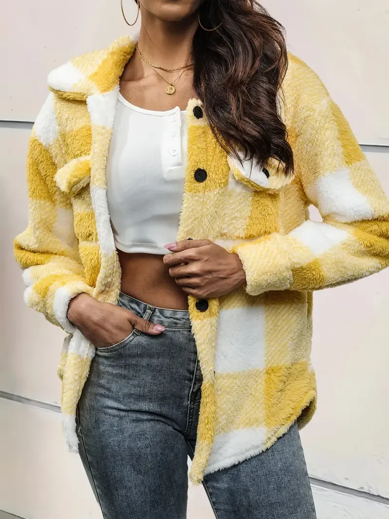 Plush Winter Jacket - & Checkered High Elasticity Coat