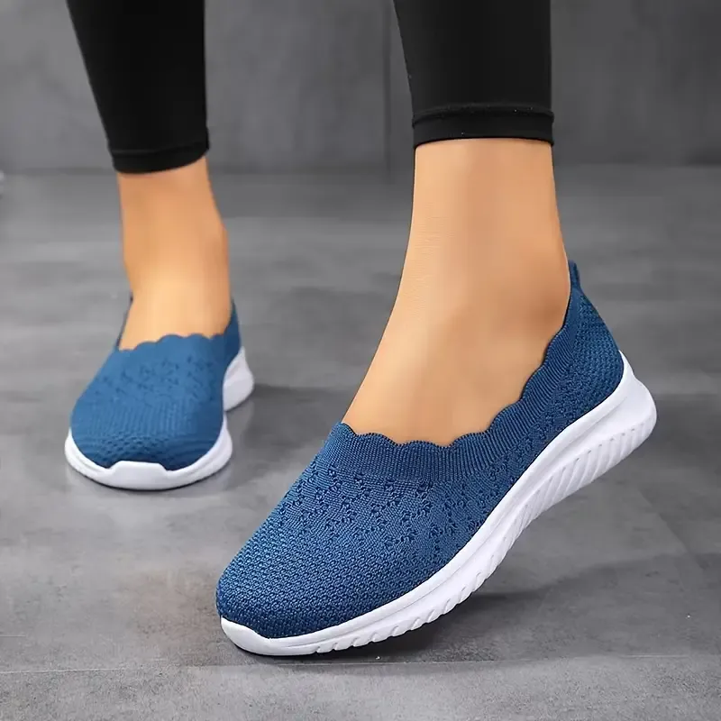 Comfy Solid Color Women's Knit Flat Anti-skid Slip On Casual Walking Shoes