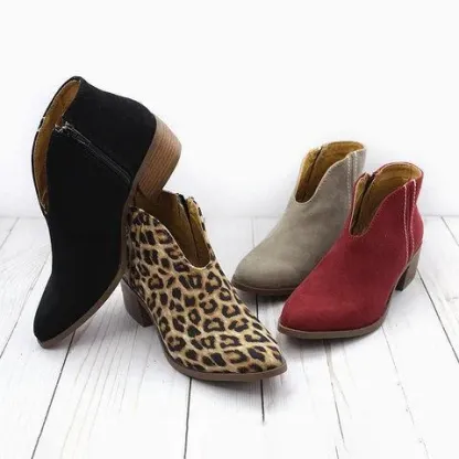 Women Sexy V-cut ankle zipper chunky boots