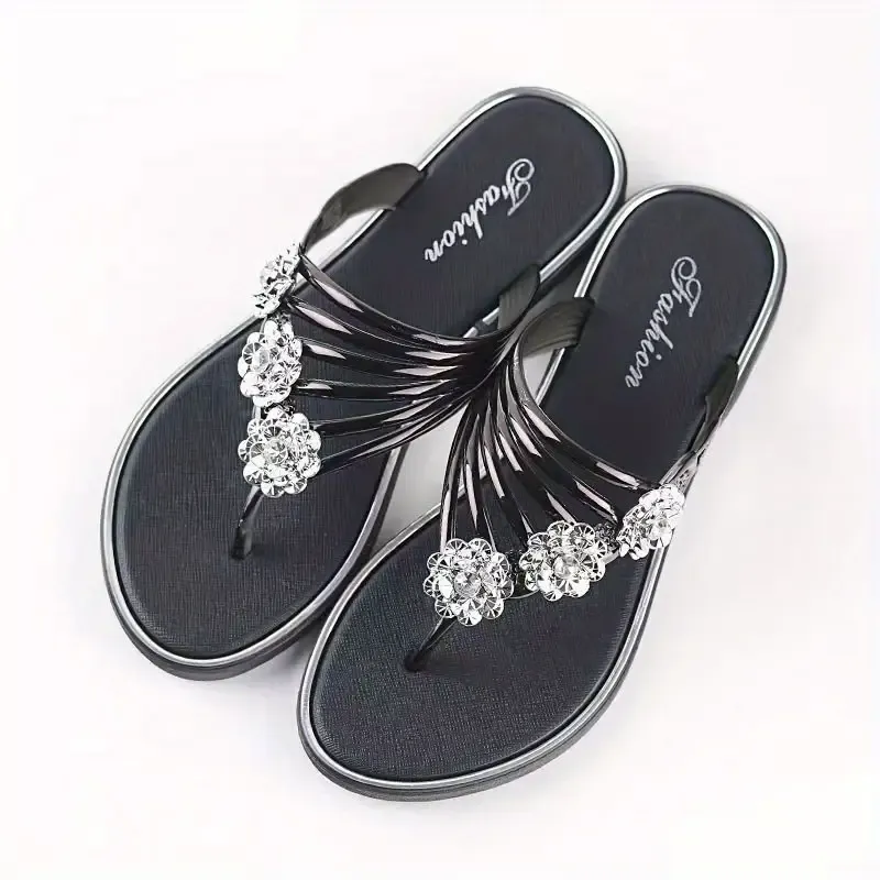 Womens floral flat flip flops