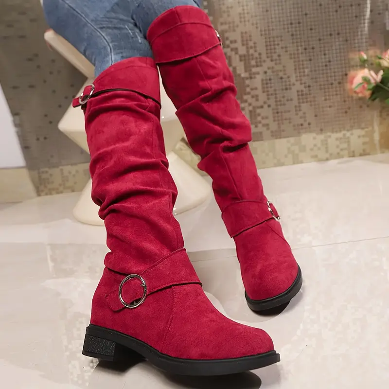 NEW ARRIVAL 50% OFF - Slim-fitting Chunky-heeled Suede Knight Boots