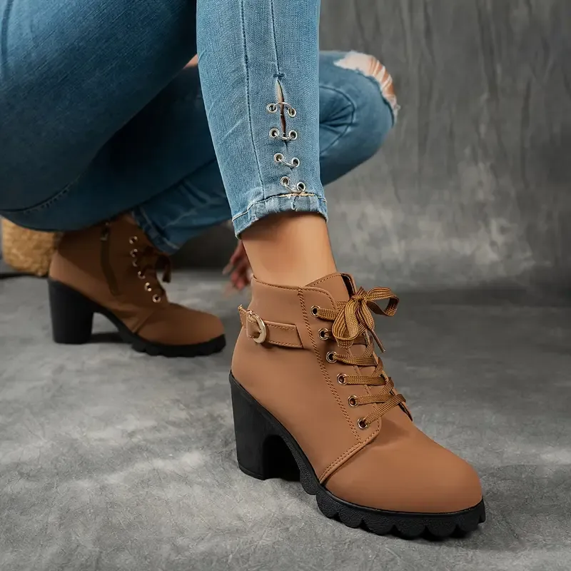 Women's Mid-Heel Ankle Boots with Side Zipper