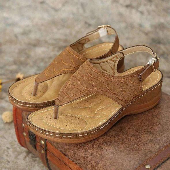 Embroidery Orthopedic Comfy Slipper Wedge Sandals, Walking Leather San