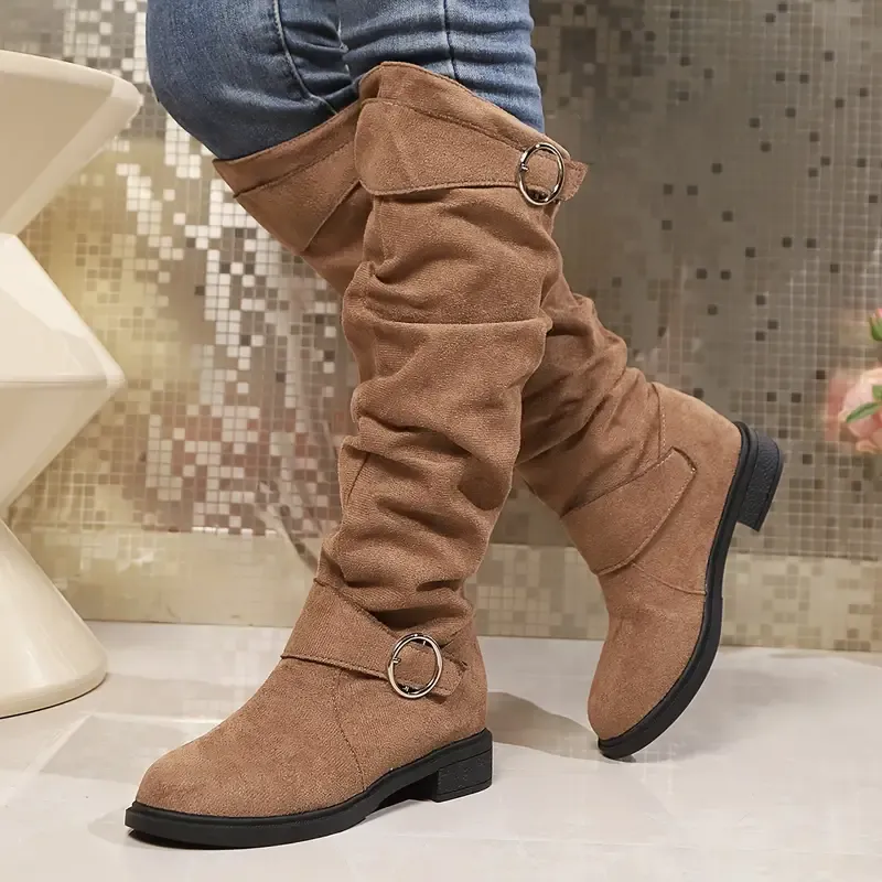 NEW ARRIVAL 50% OFF - Slim-fitting Chunky-heeled Suede Knight Boots