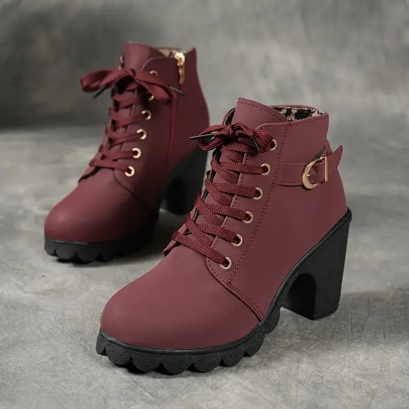 Women's Mid-Heel Ankle Boots with Side Zipper