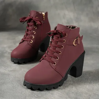Women's Mid-Heel Ankle Boots with Side Zipper